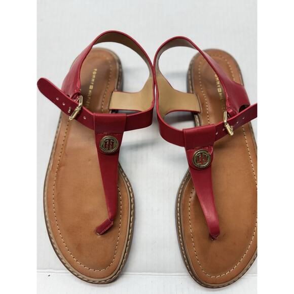 TOMMY HILFIGER Burke Lady Thongs Flat Thong Gladiator Sandals Red Size 10 - Picture 1 of 6